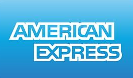 American Express logo in white on a blue gradient background