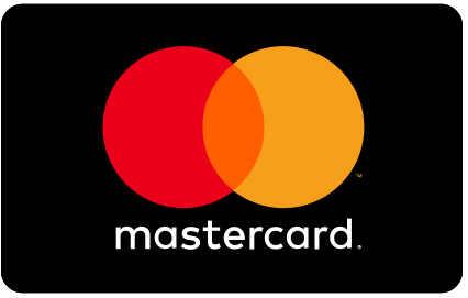 Mastercard logo with overlapping red and orange circles on a black background