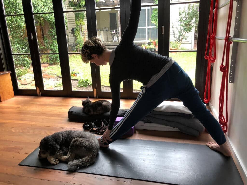 Female Doing Yoga While Pets Are Sleeping — Marrickville, Sydney — Black Lotus Yoga