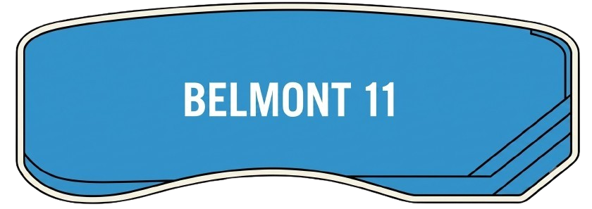 A Blue Swimming Pool with The Word Belmont 11 on It — Clearwater Pools Hallidays Point in Hallidays Point, NSW
