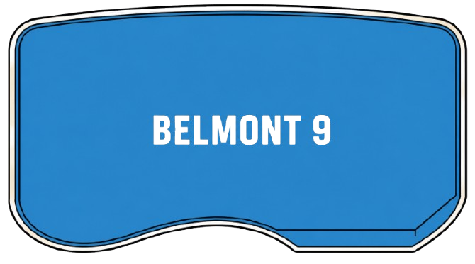 A Blue Swimming Pool with The Word Belmont 9 on It — Clearwater Pools Hallidays Point in Hallidays Point, NSW