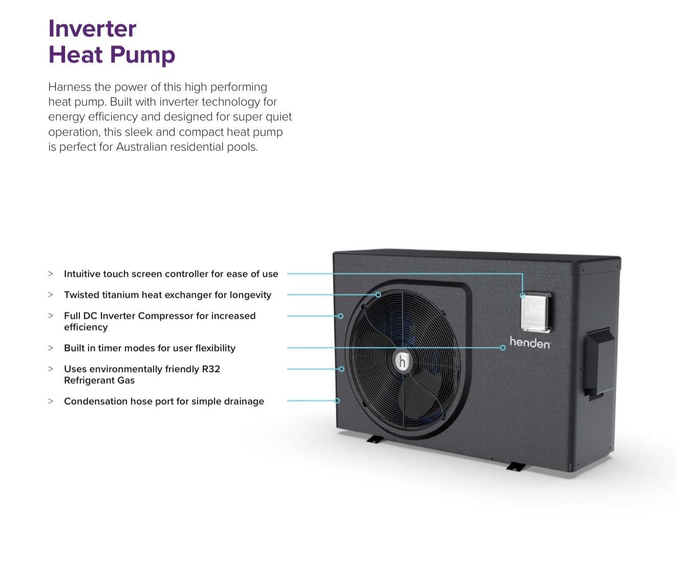 Inverter Heat Pump. Unit With Fan and Labeling — Clearwater Pools Hallidays Point in Hallidays Point, NSW