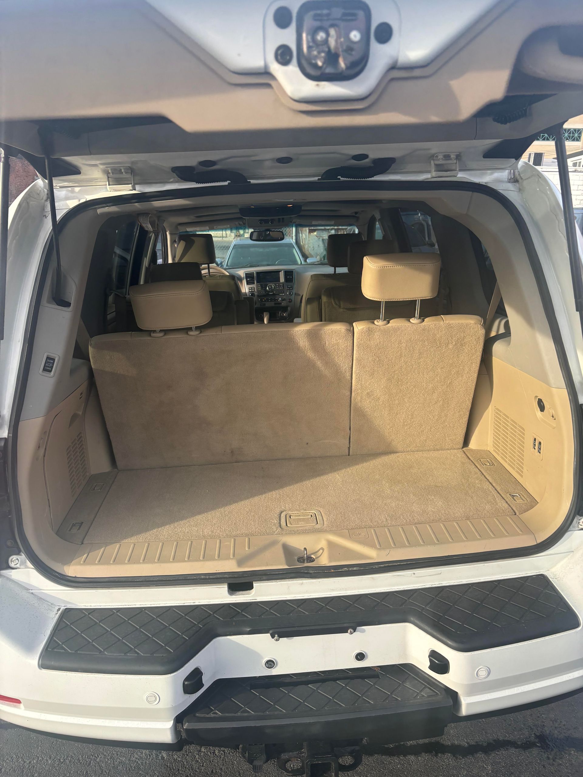 Cargo area and rear view of Nissan Armada SUV at Lou’s Custom Exhaust Worcester MA