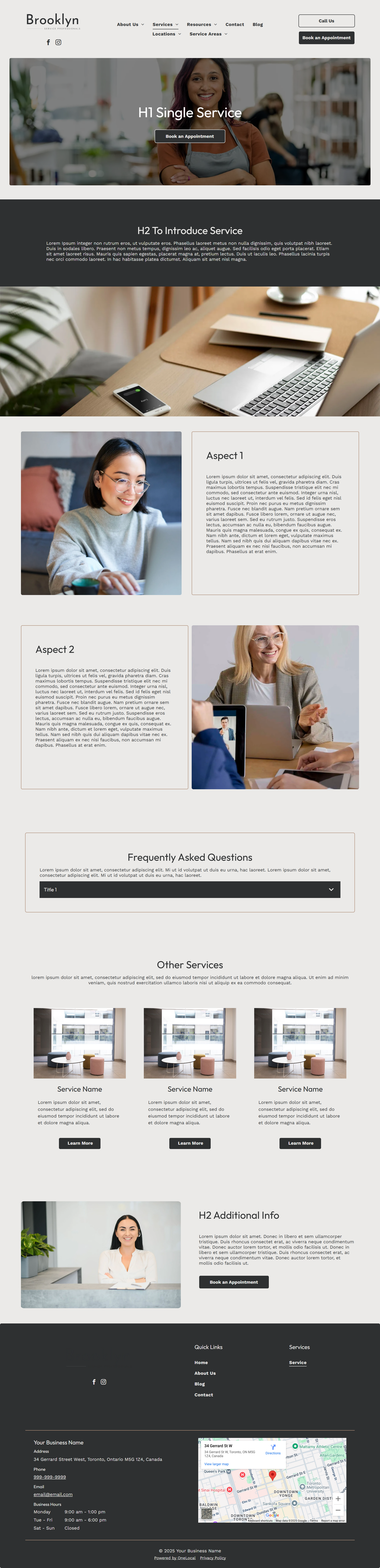 a web page for brooklyn shows a woman holding a book