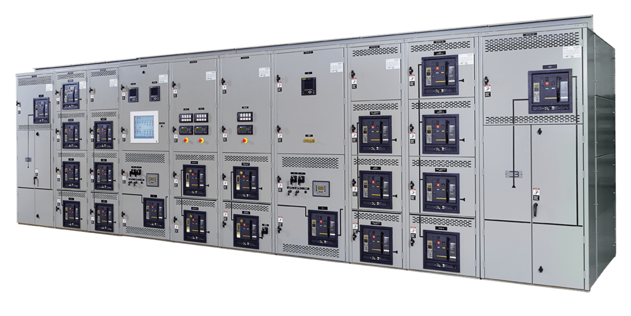 A large electrical panel with a lot of switches on it