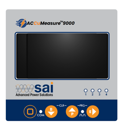 AccuMeasure 9000 device with blank screen, gray faceplate, and blue-orange control buttons