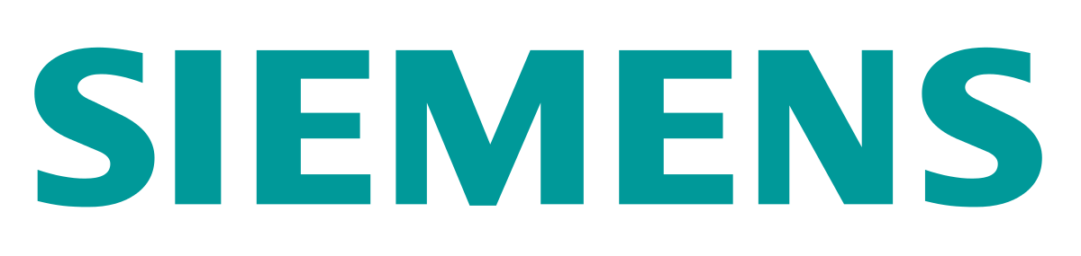 A blue siemens logo on a white background