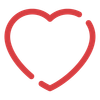 Red heart outline icon with a gap at the top, in a soft red color on a white background