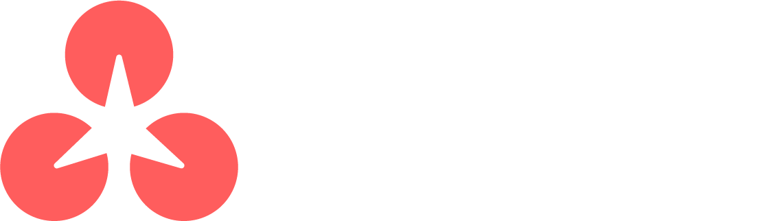 Rødt stilisert symbol: tre sirkler med en indre stjernelignende form.