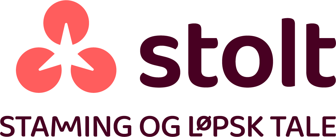 Logo for Stolt: en rød stilisert blomstergrafikk ved siden av ordet «stolt» og under det «STAMING OG LØPSK TALE».