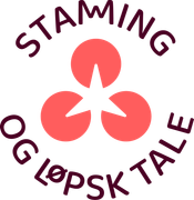 Logo: Korallsirkler med en hvit stjerne i midten, omgitt av teksten «Stamming og Løpsk Tale».