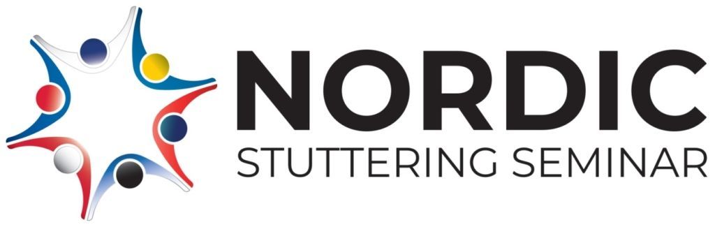 Logo for Nordisk Stammingsseminar: stilisert stjerne med fargerike prikker og teksten «NORDISK STAMMINGSEMINAR».