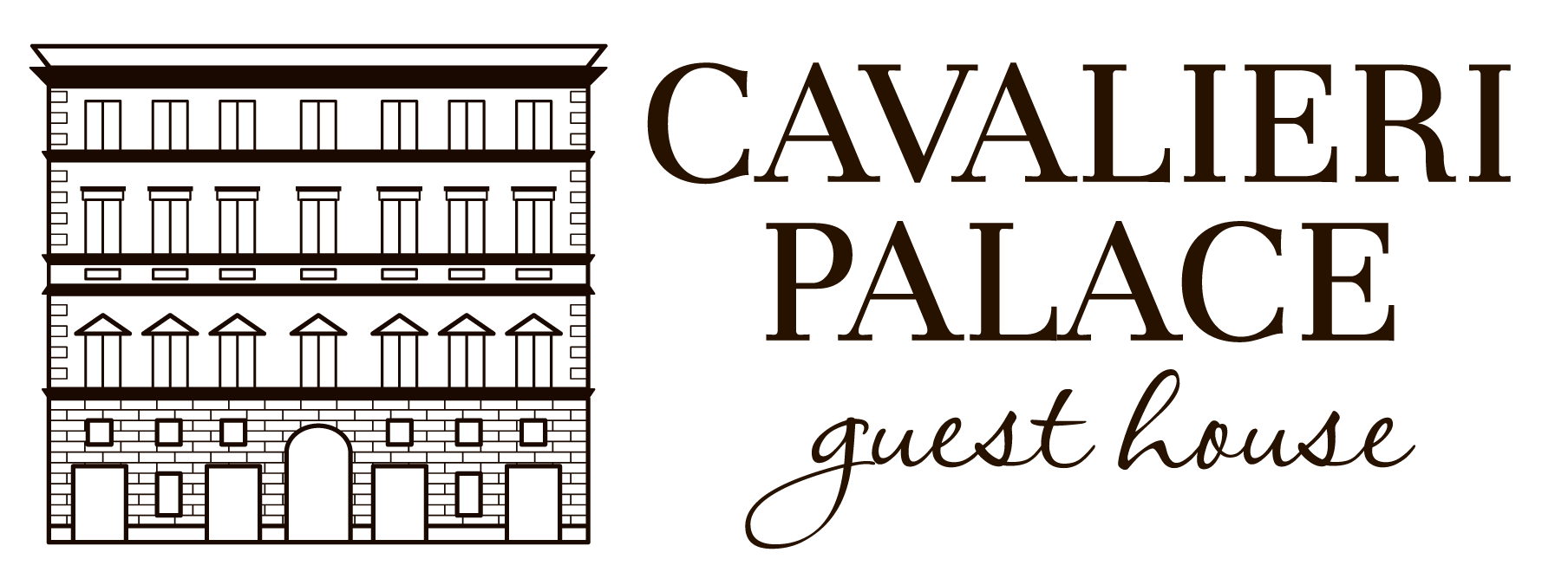 Logo for Cavaliere Palace guest house, a building illustration next to the text.