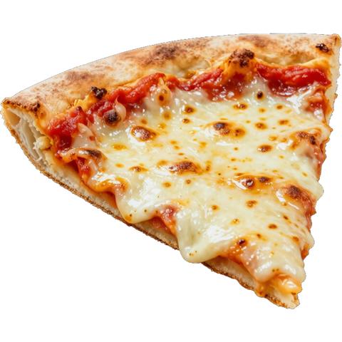 Fetta di pizza al formaggio su sfondo bianco