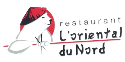 Logo du restaurant avec un sceau blanc dans un chapeau rouge et le texte « l'oriental du Nord »