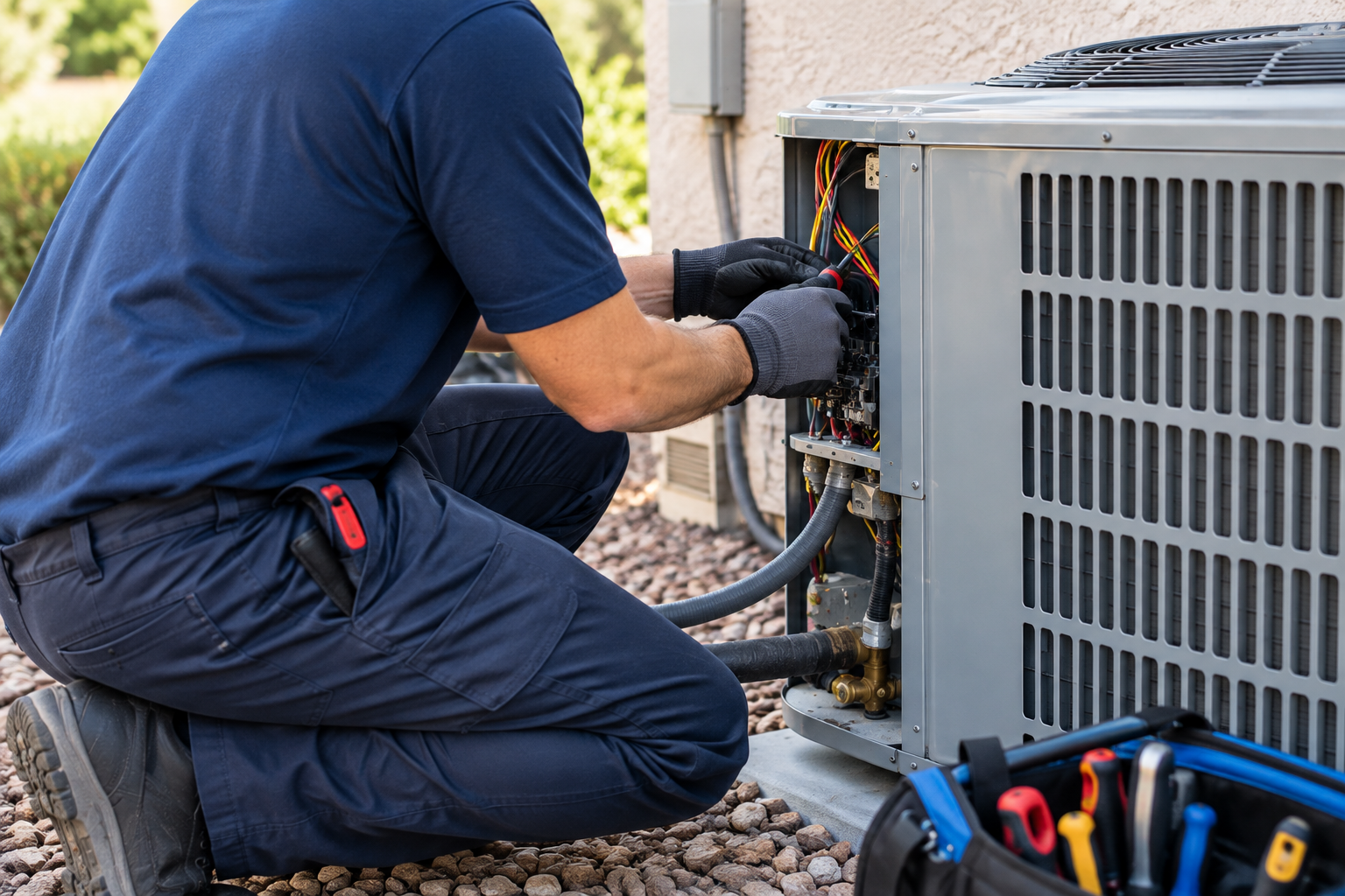 Schiller technician connecting HEPA vacuum equipment to ductwork access point