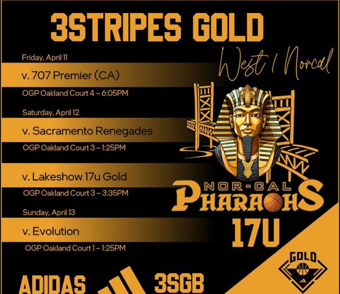 Adidas 3Stripes Gold West 1 17U Schedule