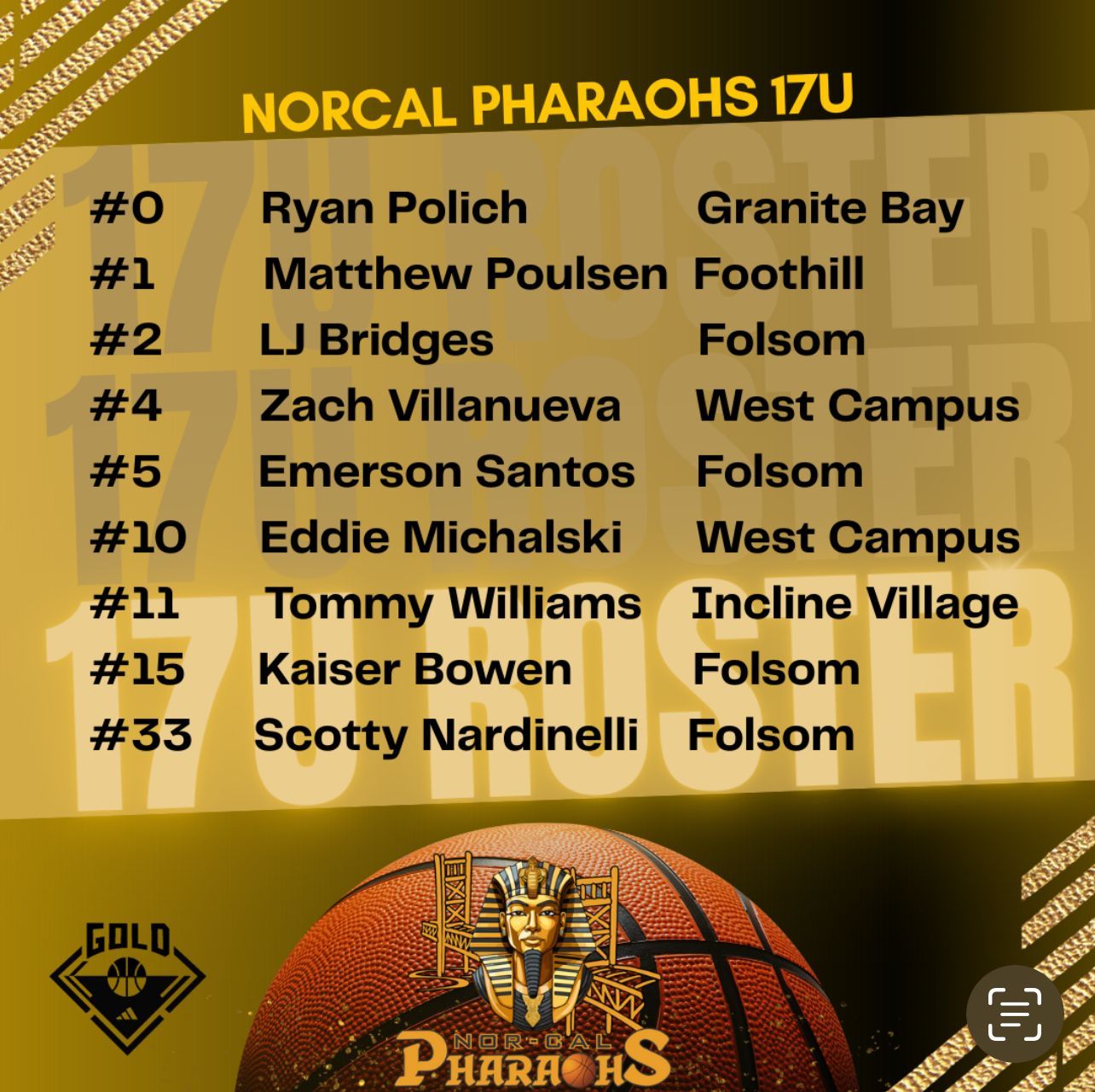 Adidas 3Stripes Gold West 1 17U Roster