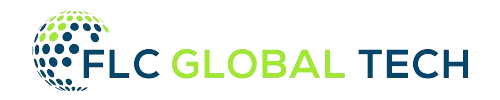 A logo for flc global tech with a globe in the middle