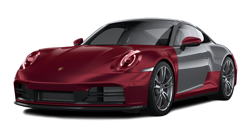 A red and gray porsche 911 is shown on a white background.
