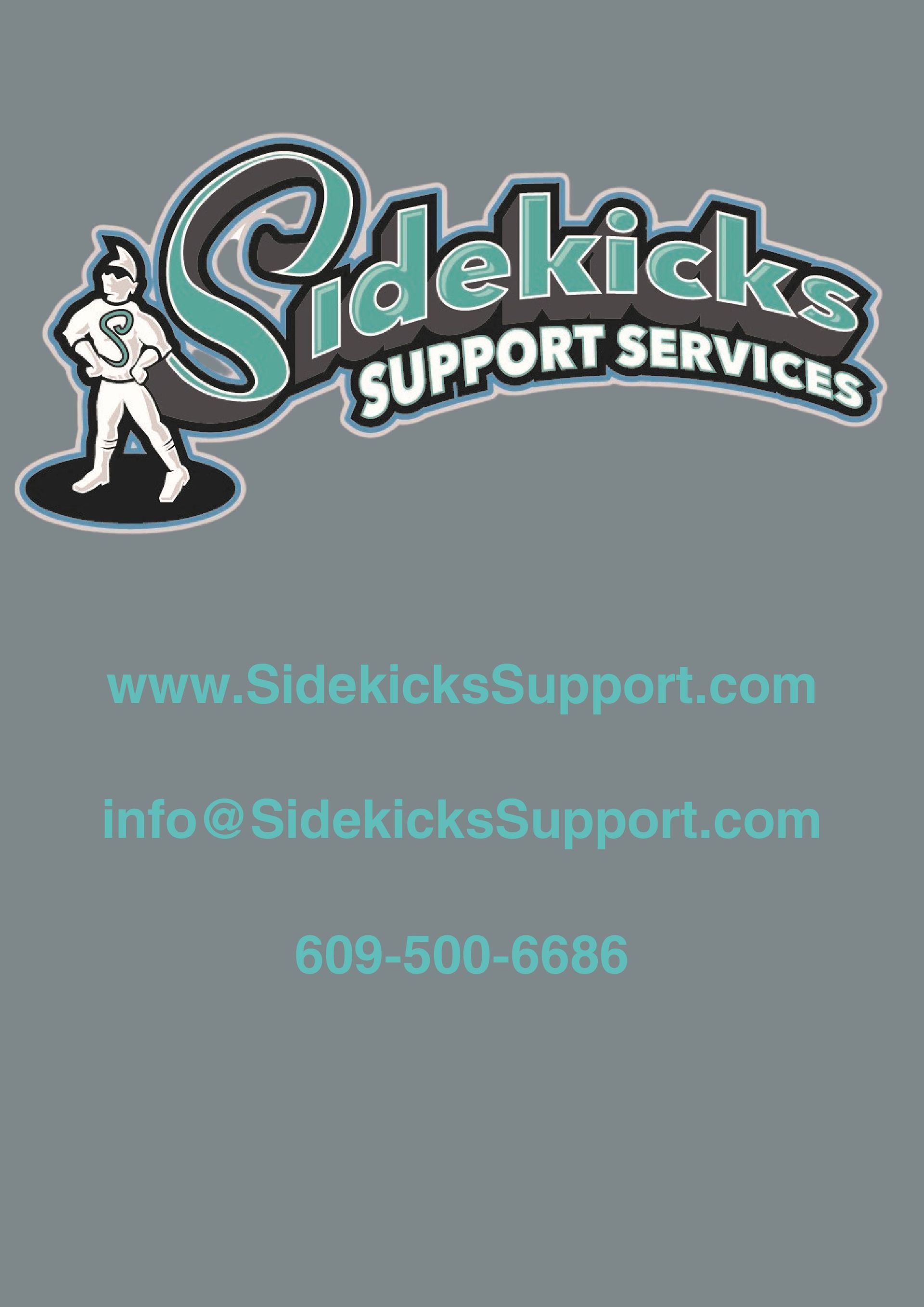 A logo for sidekicks support services with a phone number