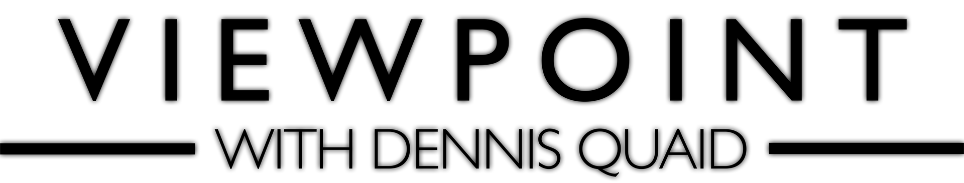 A black and white logo for viewpoint with dennis quaid