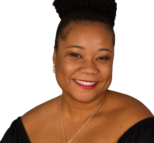 A woman with a bun on her head is smiling for the camera