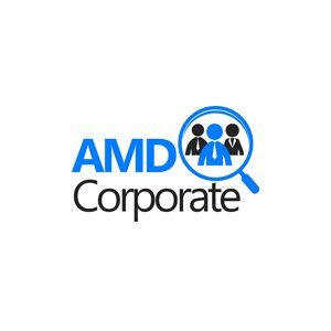 Un logo pour amd corporate avec une loupe
