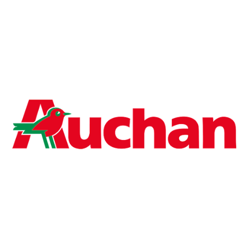 Le logo auchan est rouge et vert et comporte un oiseau dessus.