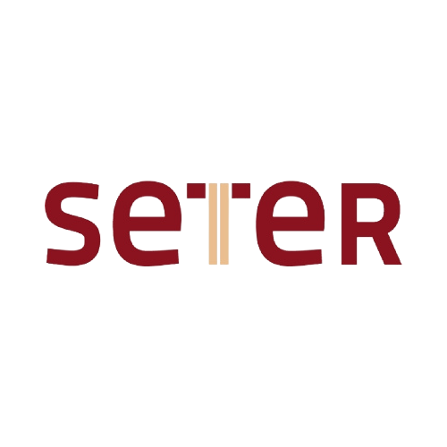 Le mot setter est écrit en lettres rouges sur fond blanc.