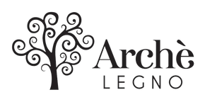 Logo di Arche Legno con albero nero stilizzato e testo su sfondo bianco.
