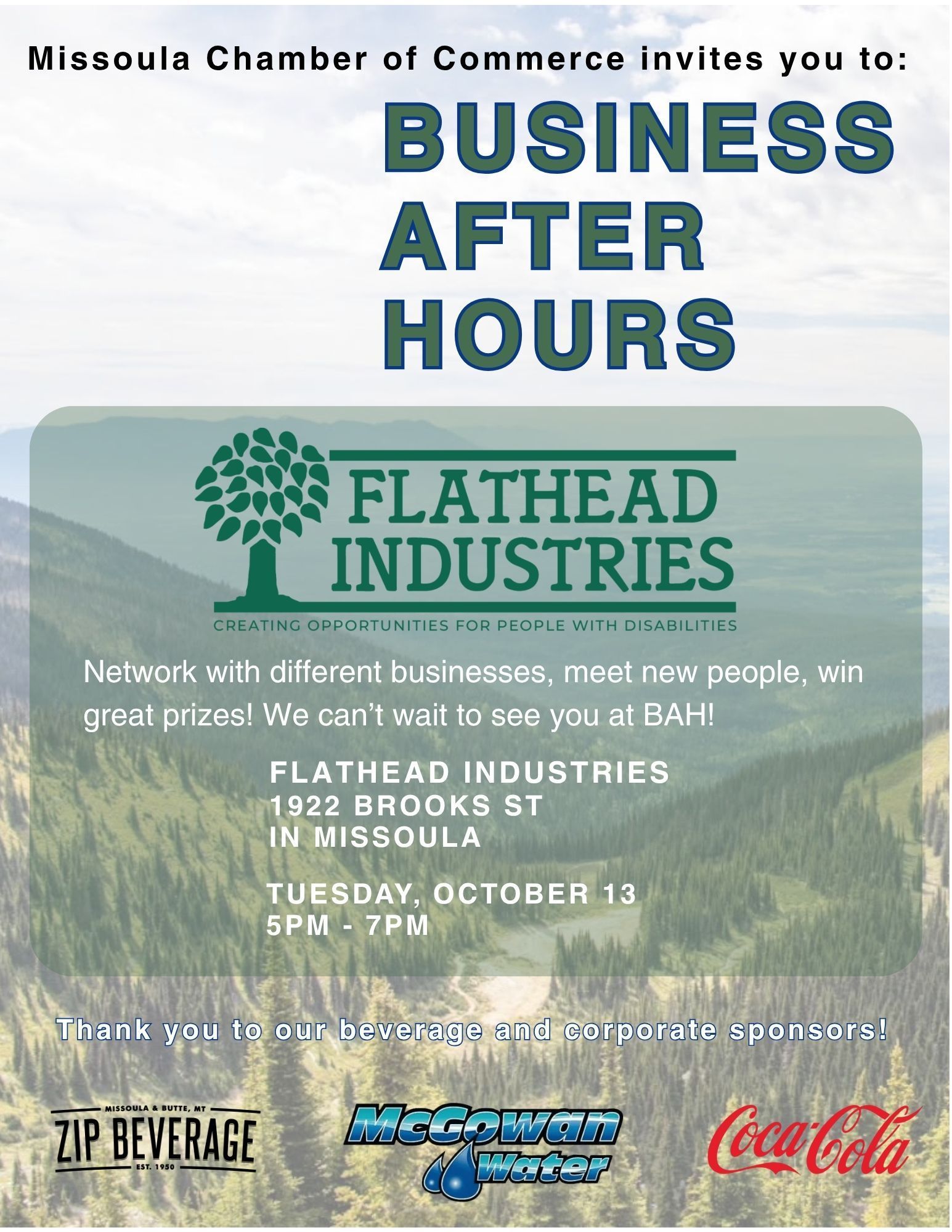 A business after hours flyer hosted at the First Security Bank in Missoula.