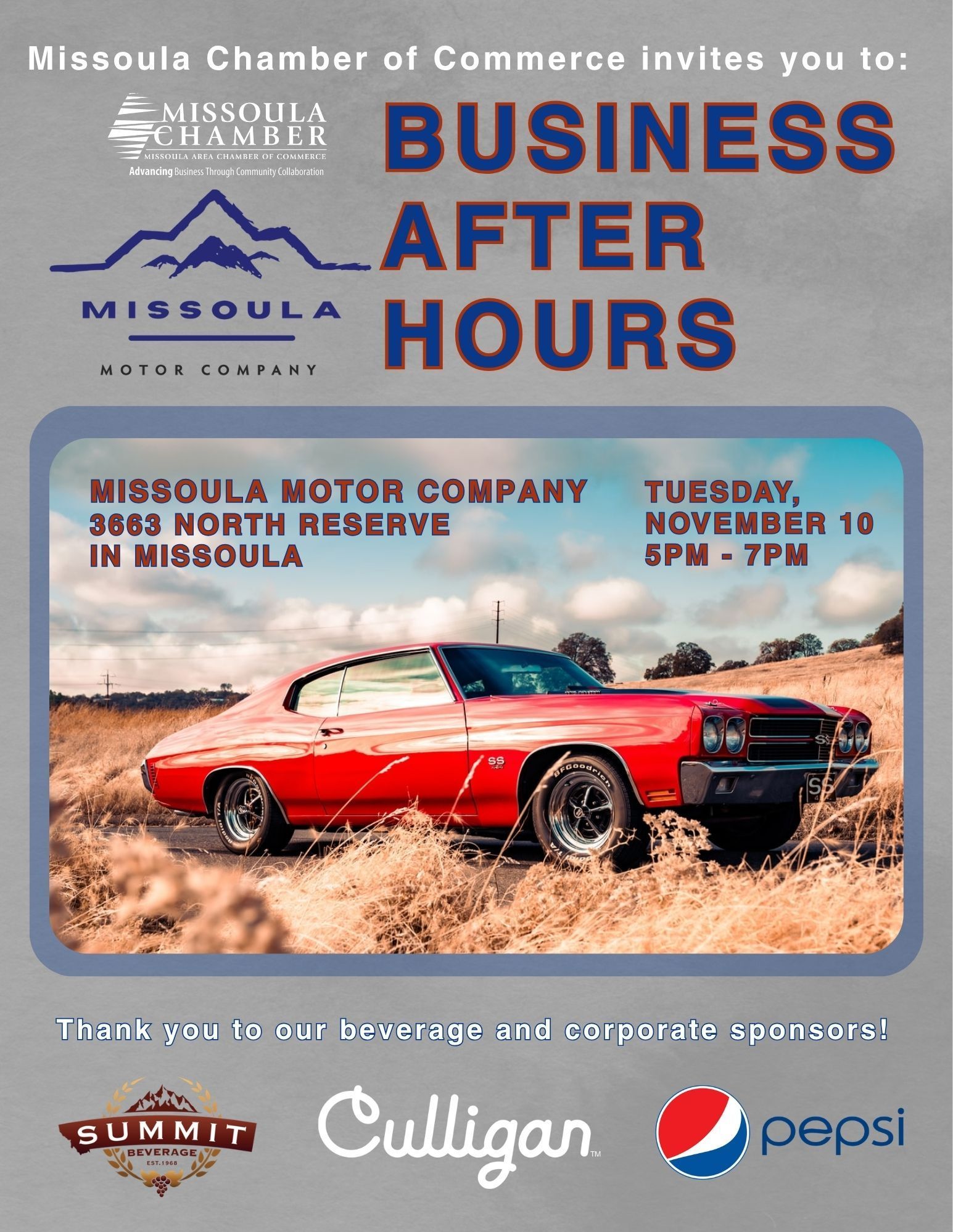 A business after hours flyer hosted at the First Security Bank in Missoula.
