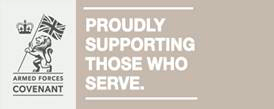 The logo for the armed forces covenant is proudly supporting those who serve.