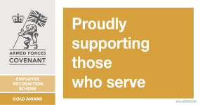 A poster that says proudly supporting those who serve