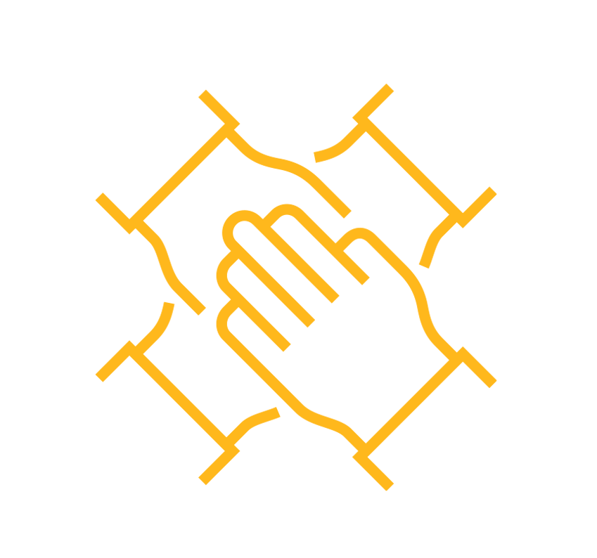 A group of people are holding hands in a circle.
