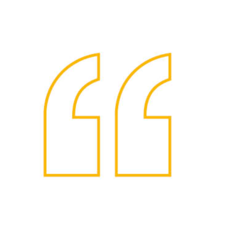 A line drawing of a quote icon on a white background.