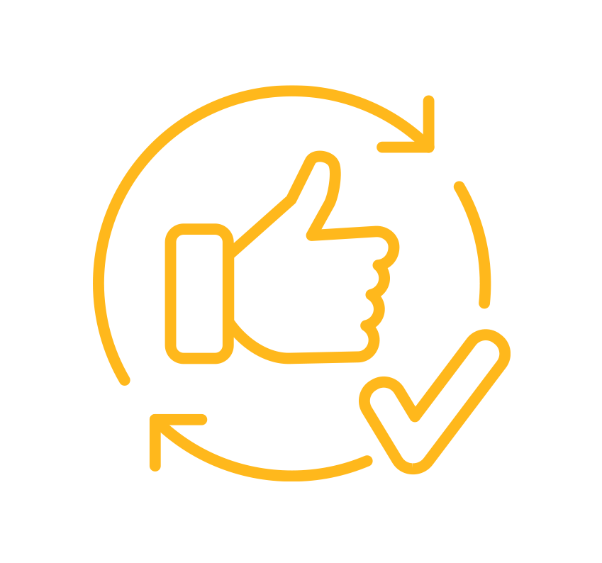 A thumbs up and a check mark in a circle.