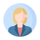 An icon of a woman in a suit without a face.