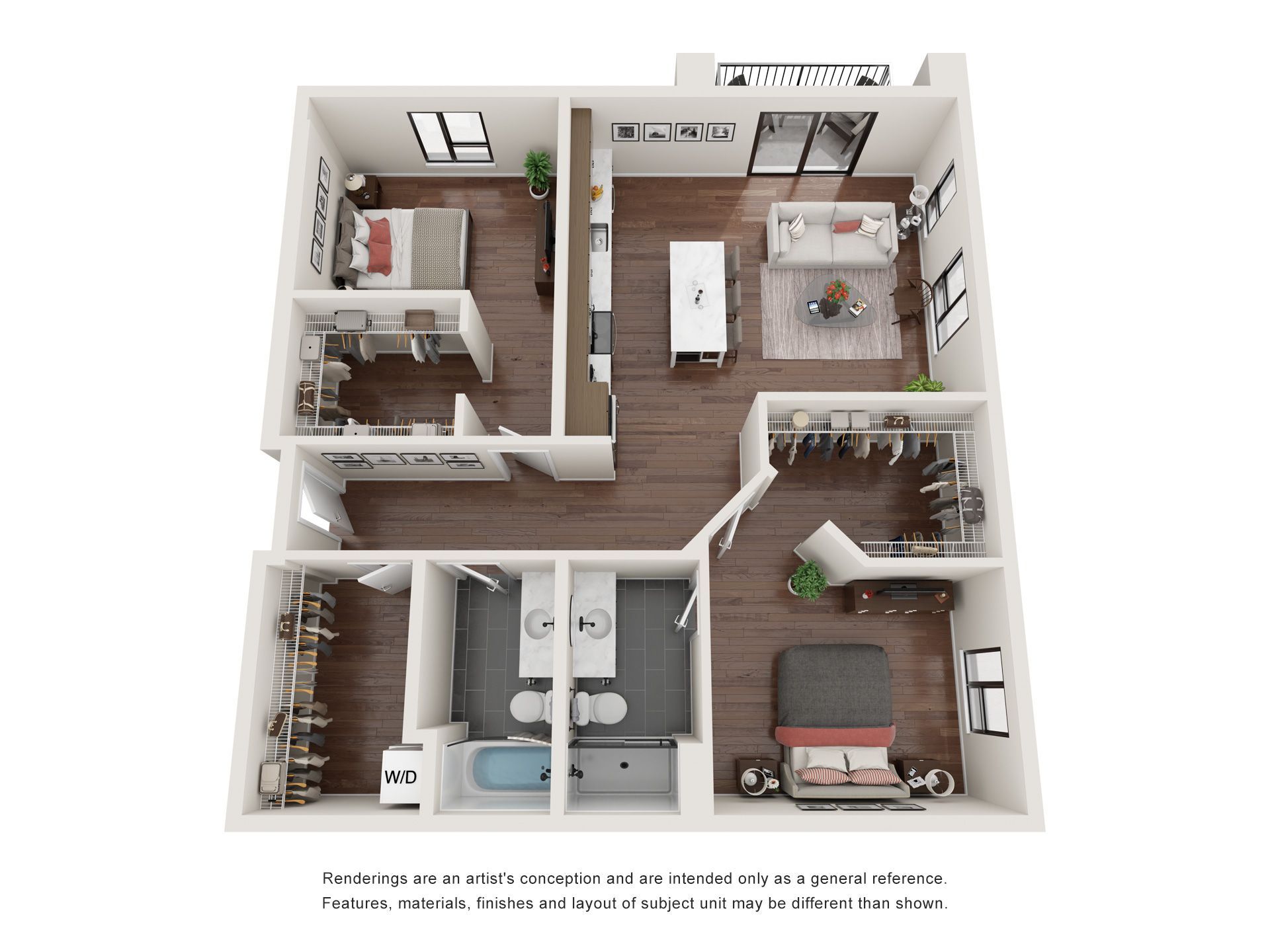 A 3d floor plan of a house with a bedroom , living room , and bathroom.