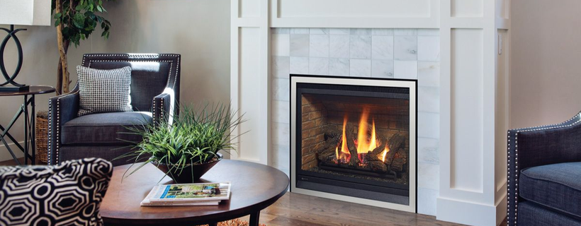 Modern gas fireplace with comfortable seating and contemporary décor