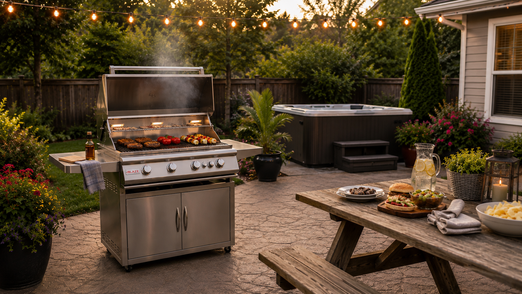 Premium gas grill installed on backyard patio for outdoor cooking and entertaining