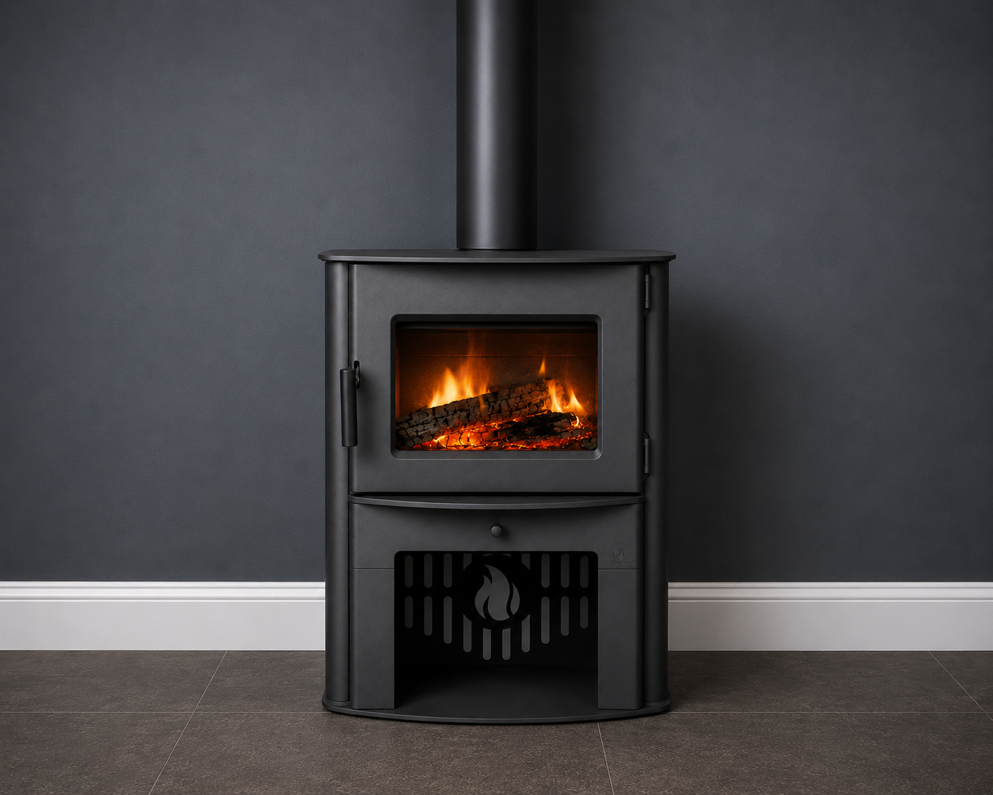 Breckwell SW 2.5 wood stove with large glass viewing area and black steel finish