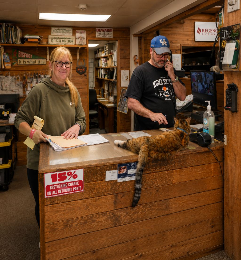 Staff assisting customers inside Capital City Stove & Grill Center fireplace and grill showroom in Olympia WA