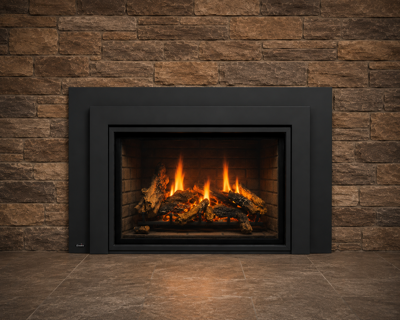 Enviro E33i gas insert with realistic flames and contemporary trim
