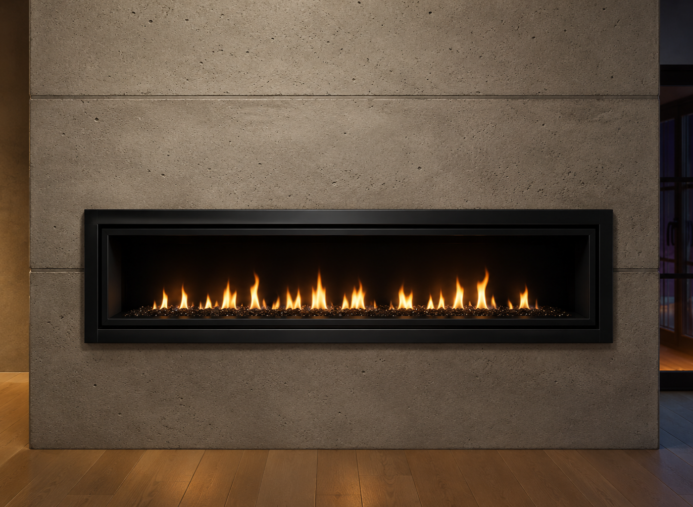 Enviro C60 linear gas fireplace with modern design and realistic flames