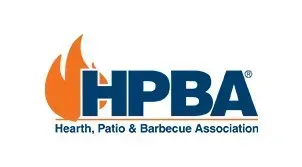 Logo for the Hearth, Patio & Barbecue Association (HPBA) with orange flames next to blue text.