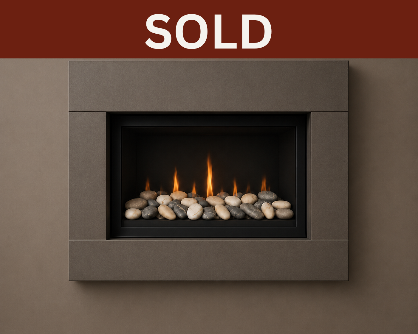 Enviro HZ33CE gas fireplace with glowing log set and contemporary wall finish