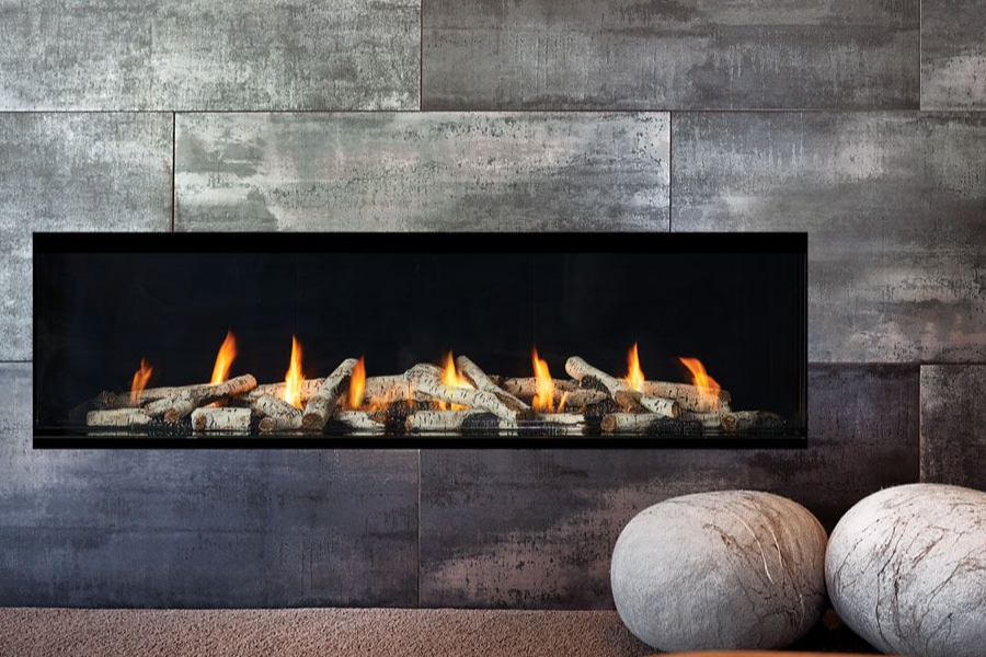 Stylish modern gas fireplace installation by Capital City Stove & Grill Center in DuPont, WA