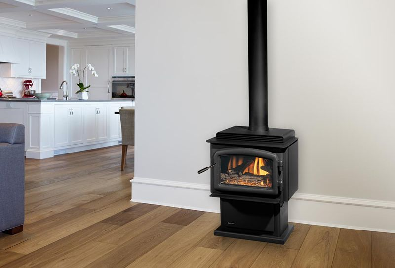 Freestanding gas stove providing steady heat in Centralia home